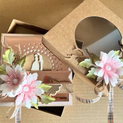 115,kartka na ślub w stylu rustykalnym z torebką