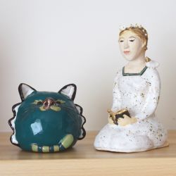 Dziewczyna i kot - figurki ceramiczne