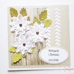 Kartka ŚLUBNA z białymi kwiatkami - Pamiątka Ślubu w beżu i bieli