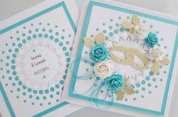 Kartka W DNIU ŚLUBU biało-turkusowa