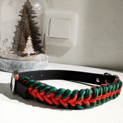 Świąteczna obroża dla psa Paracord Handmade 36-42 cm M + wodoodporny pasek 