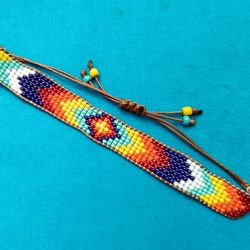 Bransoletka BOHO kolorowa pleciona na krośnie z koralików Bransoletka BOHO kolorowa pleciona na krośnie z koralików