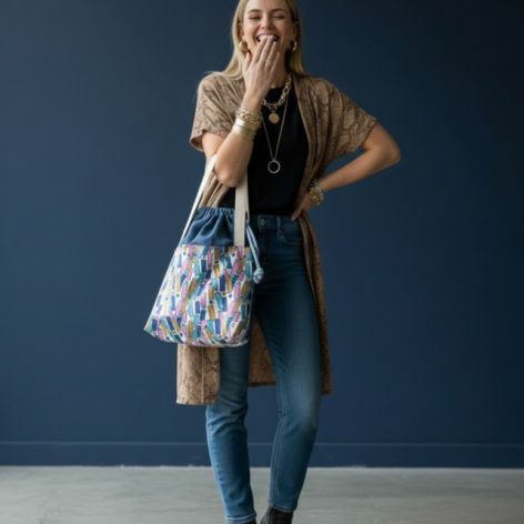 Torba granatowa handmade RASPBERI – unikatowa torba dla mamy z mocowaniami do wózka
