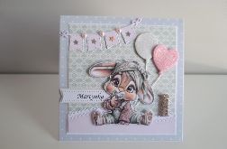 Personalizowana kartka na urodziny roczek z króliczkiem