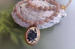 Naszyjnik Camea Korale Jadeit Matowe Kulki Złote Koraliki