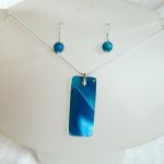 Niebieski agat i srebro, klasyczny zestaw biżuterii, wisiorek i kolczyki - 