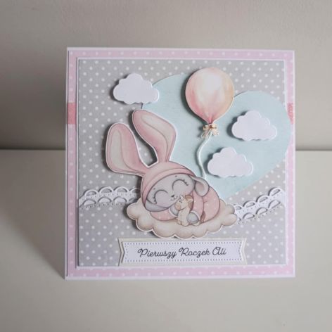 Personalizowana kartka na urodziny roczek królik
