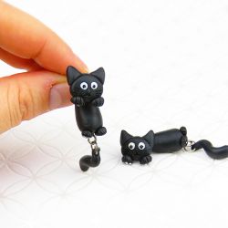 Kolczyki Czarny kot - wkrętki wiszące