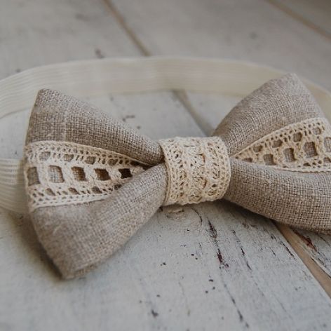 Opaska niemowlęca -Rustykalna, lniana kokardka