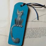Zakładki malowane - Koty w błękicie 2 - szaraczek na ceruleanie