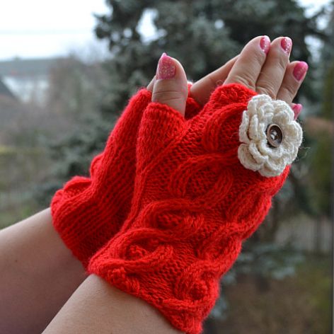Czerwone rękawiczki mitenki  - krótkie