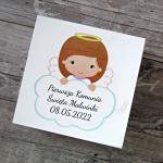 Skrzynka na pamiątkę I Komunii - Aniołek Dz. - Skrzynka na pamiątkę pierwszej komunii świętej, personalizowane pudełko komunijne od dziadków chrzestnych rodziców, prezent komunijny, komunia aniołek dziewczynka