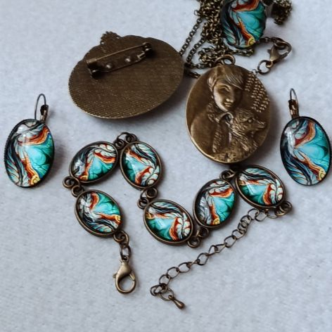 Komplet biżuterii - w barwach brązu i zieleni