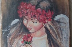obrazek do powieszenia na ścianie z aniołem i różą