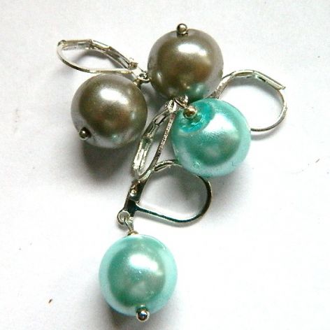 Błękitne lub szare perły Majorka i srebro, kolczyki z perłami