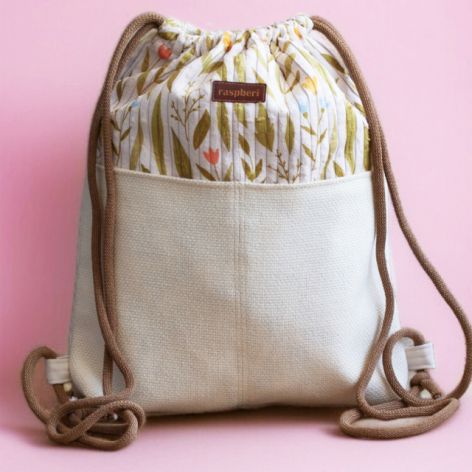 Sztruksowy workoplecak w kwiaty z kieszeniami I