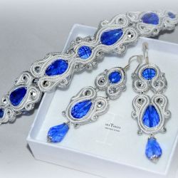 biżuteria ślubna sutasz kobalt,biel,srebro