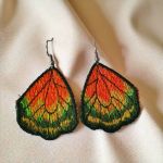 Haftowane kolczyki skrzydła motyla pomarańczowo zielone - motyle pomarańczowo zielone