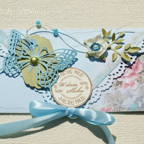 Kopertówka z okazji ślubu- turkusowy motyl