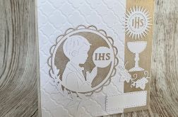 IHS Komunia św. drewniana kartka scrapbooking