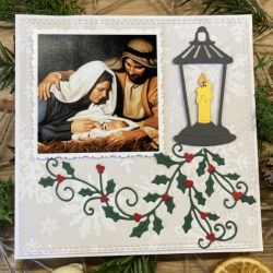 kartka bożonarodzeniowa - św. Rodzina i lampion