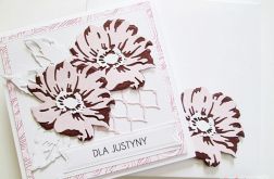 Kartka UNIWERSALNA - różowo-burgundowe kwiaty