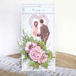 Ręcznie robiona kartka ślubna z różami 