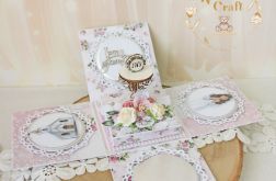 Exploding box komunijny kartka "Pink Roses 4"