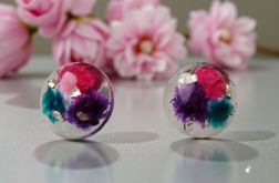 Turkusowo-różowo-fioletowe okrągłe kolczyki