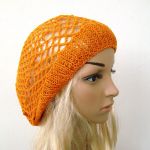 wiosenno-letni ażurowy beret pomarańczowy - 