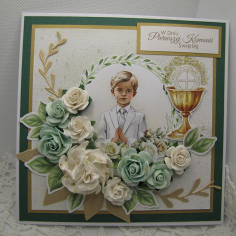 Kartka komunijna dla chłopca w pudełku 06