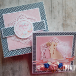 Kartka na ślub w pudełku - róż z granatem - Kartka ślubna różowo-granatowa
