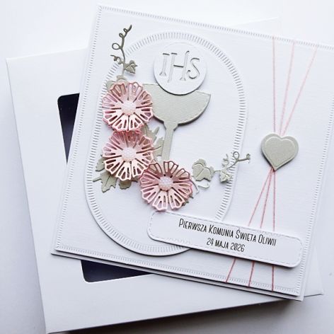 Elegancka kartka na Komunię ręcznie robiona 
