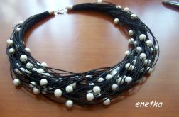 enetka - NASZYJNIK z lnu - PERŁY- LEN