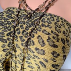 Naszyjnik Długie Sznury Korali Serca Szklane Korale Metalizowane