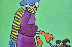 Obraz ręcznie malowany babcia z pieskiem art Obraz ręcznie malowany babcia z pieskiem art