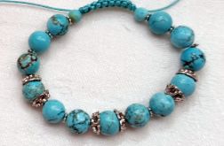 Bransoletka BOHO makrama z naturalnymi turkusami 10 mm