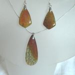 Zielono-pomarańczowy agat pajęczy i srebro, wisiorek, kolczyki - zestaw - 