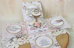 Exploding box komunijny kartka "Pink Roses 3"