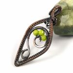 Miedziany wisior z jaspisem zielonym unisex - miedziany wisior wire wrapped