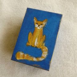 Pudełko malowane małe - Kotek w błękicie