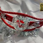 Czerwony październik - bransoleta z żywicy i ekoskóry - 