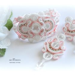 pudrowy róż, komplet ślubny sutasz