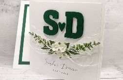 kartka ślubna inicjały biało zielona SLB 111