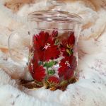 Szklany kubek z zaparzaczem hibiskus ręcznie malowany 370 ml. - ręcznie malowany