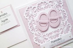 Kartka PAMIĄTKA CHRZTU ażurowa-różowa /1