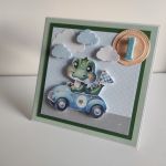 Kartka urodzinowa na roczek krokodyl w aucie  - Kartka urodzinowa krokodyl