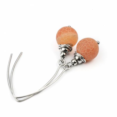 Kolczyki pomarańczowy agat 10mm, długie bigle, stal chirurgiczna