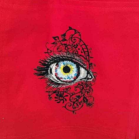 Duża czerwona bawełniana torba z haftem - oko