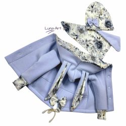 Komplet bluza z uszkami czapka chustka błękit r.116/122